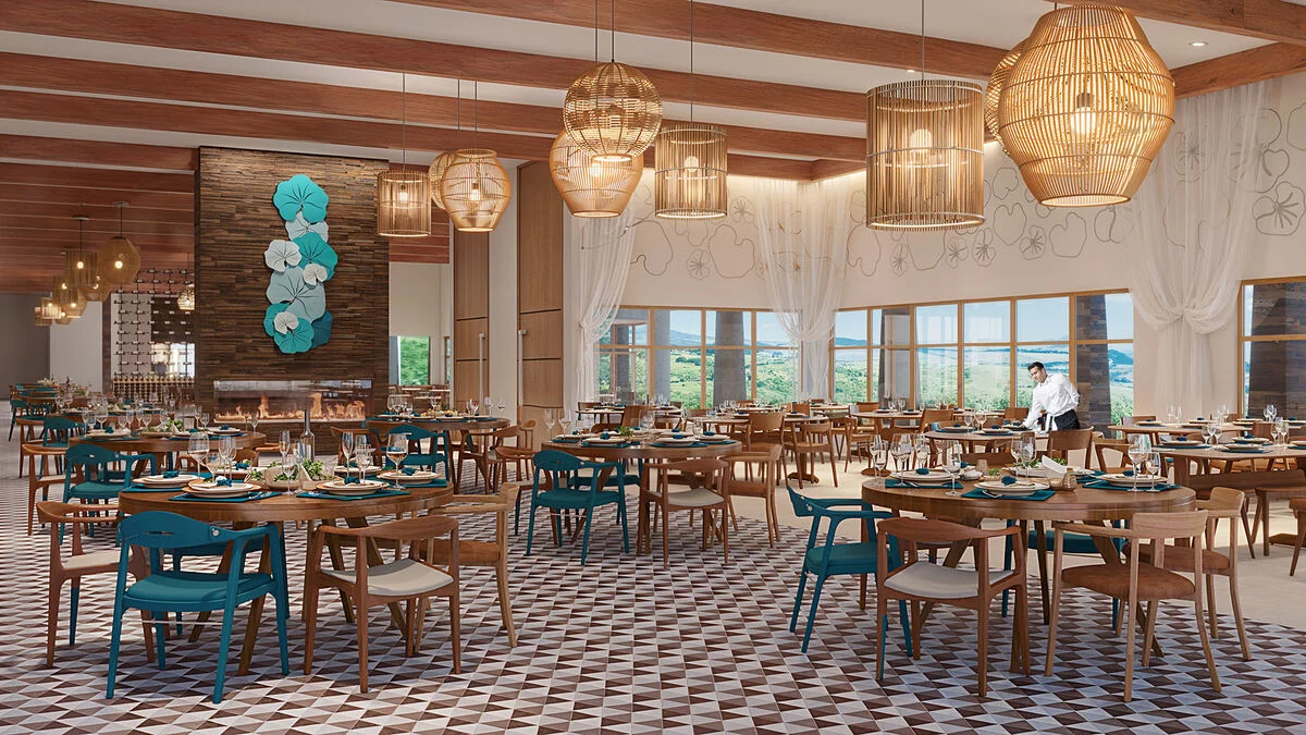 Perspectiva ilustrativa de restaurante do Cataguá Resort Esmeralda